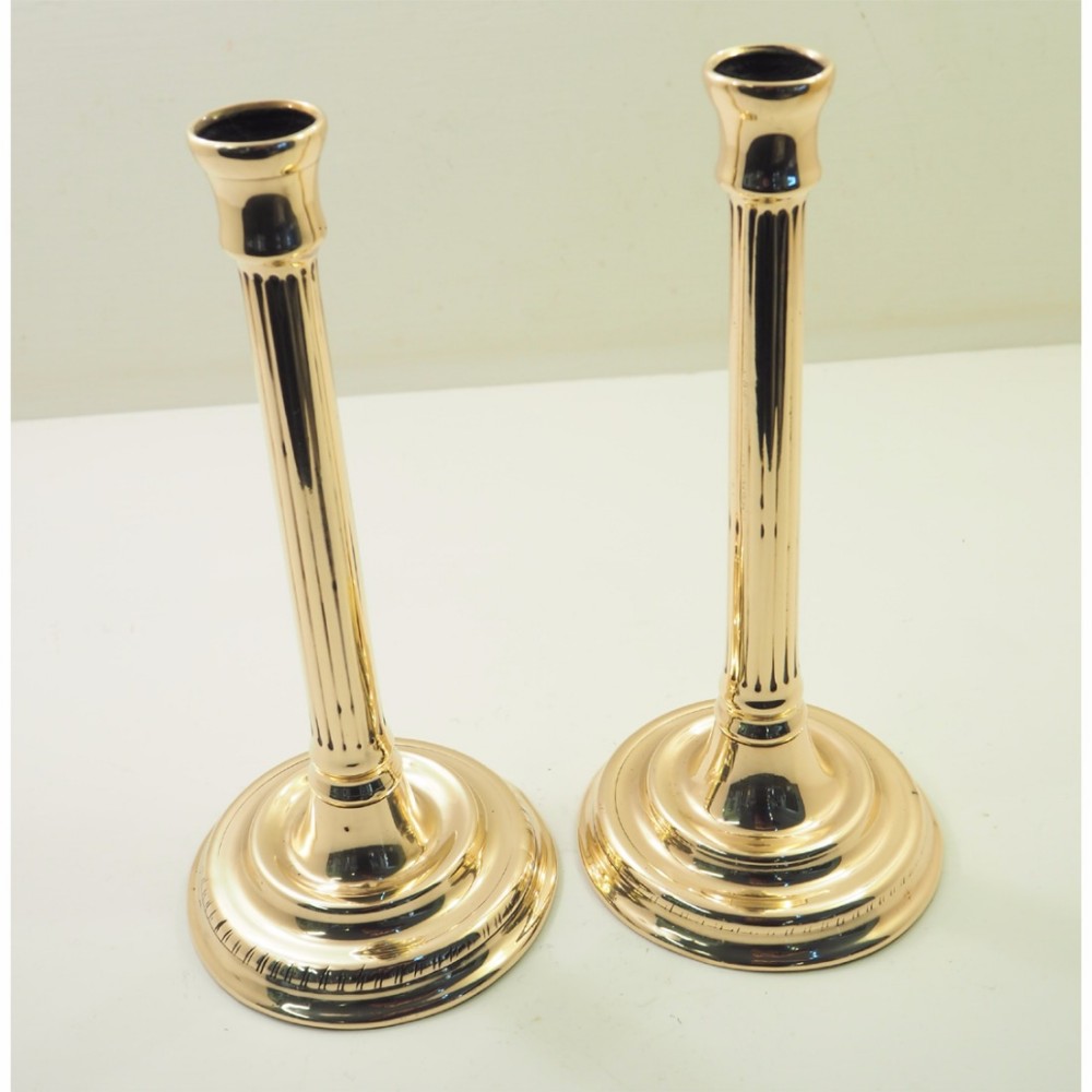 SUPERB PAIR OF EARLY GEORGIAN BRASS CANDLESTICKS
