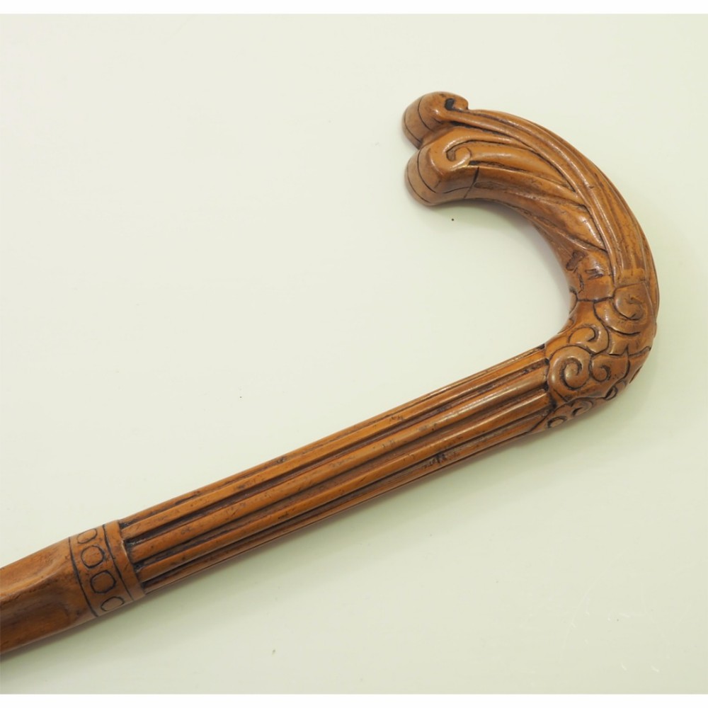 SUPERB 19th CENTURY CARVED FRUITWOOD STICK