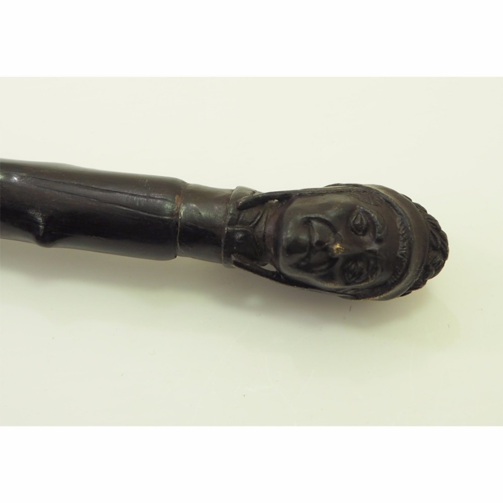 SUPERB EBONY & BRONZE HEADED WALKING CANE
