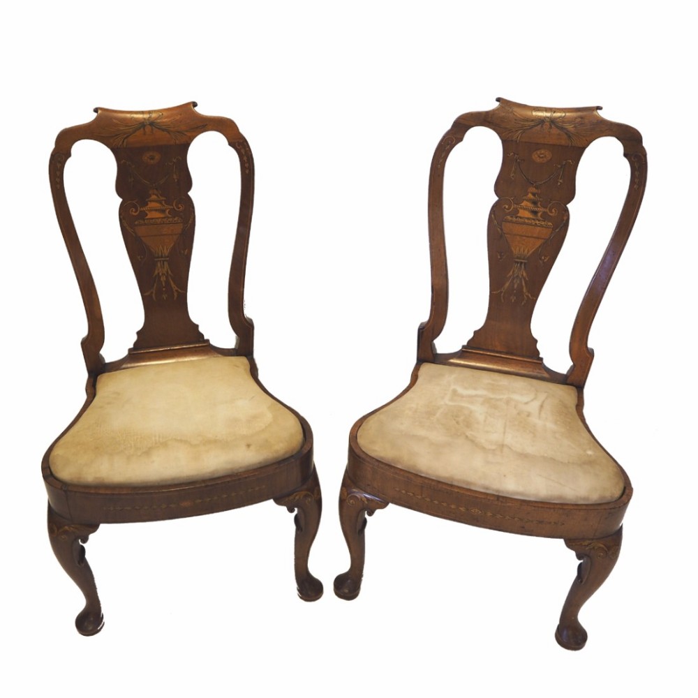 FINE PAIR GEORGE I WALNUT & MARQUETRY CHAIRS