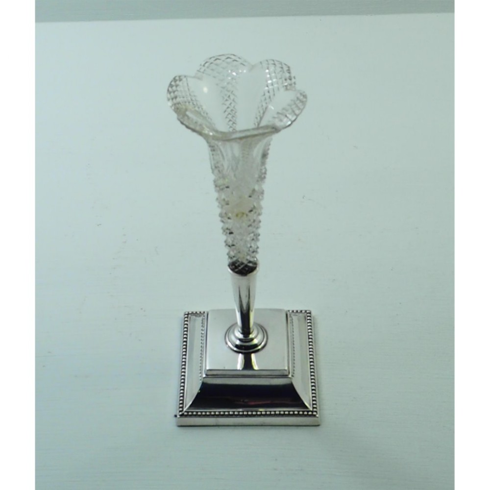 VICTORIAN SILVER & CUT GLASS BUD VASE