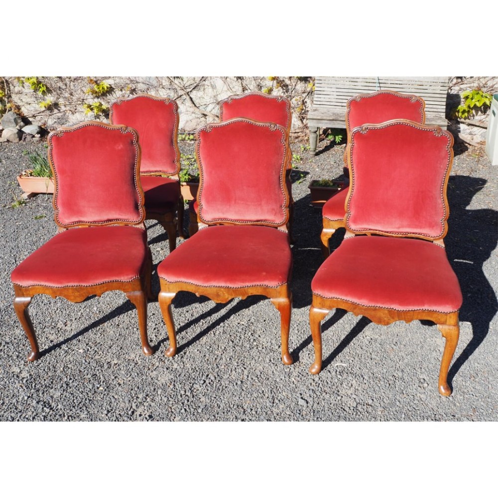 FINE SET OF 6 WALNUT CABRIOLE LEG SALON CHAIRS