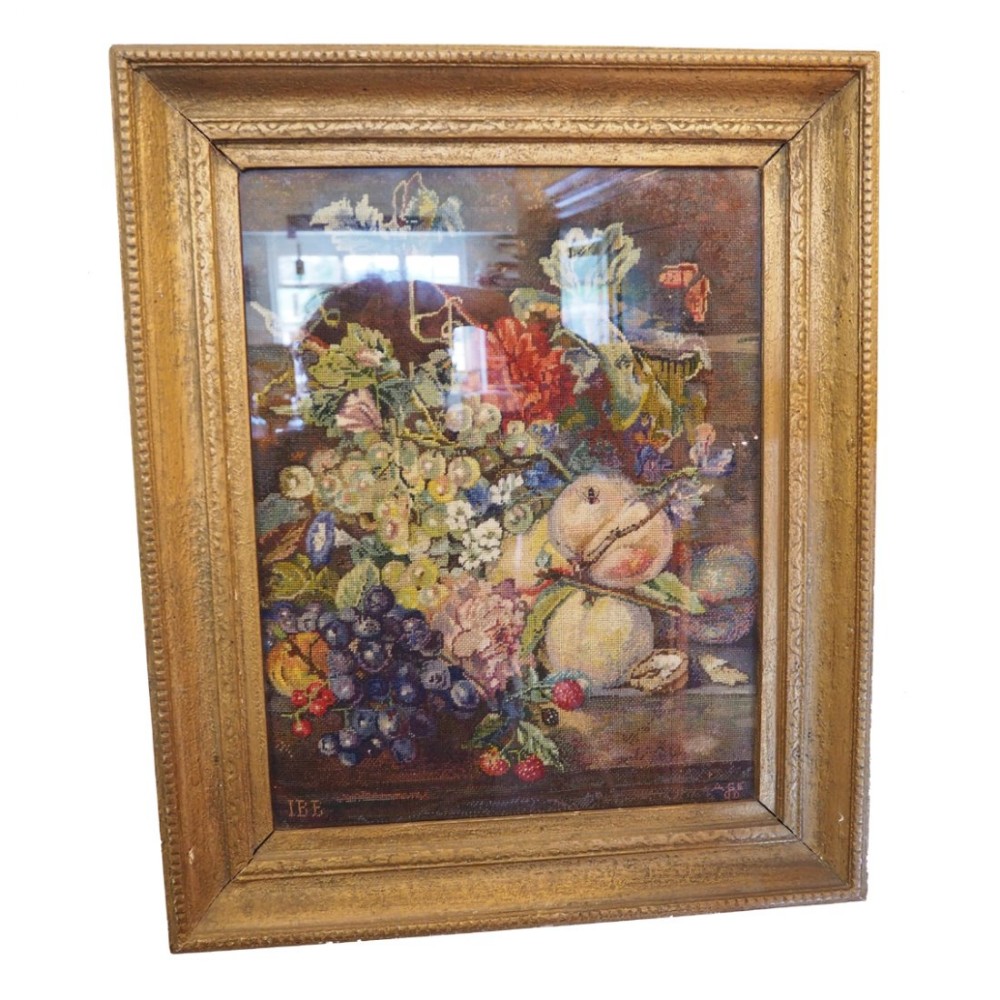 VICTORIAN STILL LIFE FINE NEEDLEWORK PICTURE
