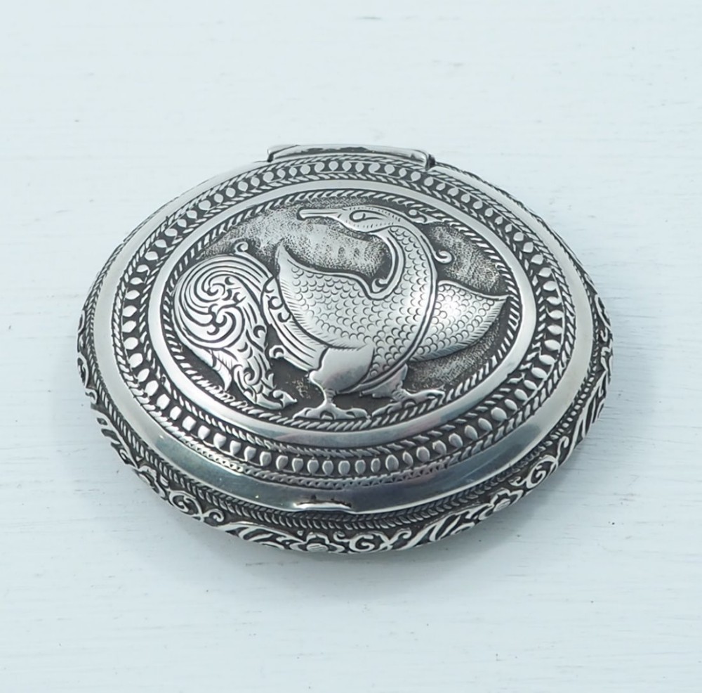 CONTINENTAL SILVER PILL BOX WITH PHOENIX 