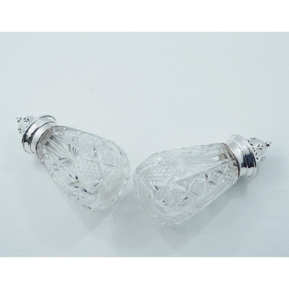 GOOD PAIR OF SILVER & CUT GLASS SUGAR SIFTERS