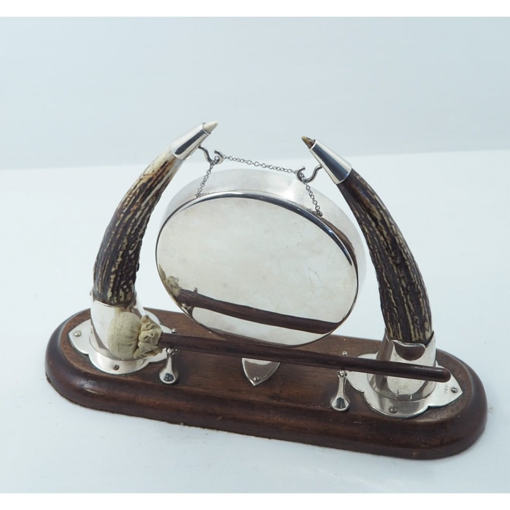 VICTORIAN OAK AND SILVER PLATED GONG