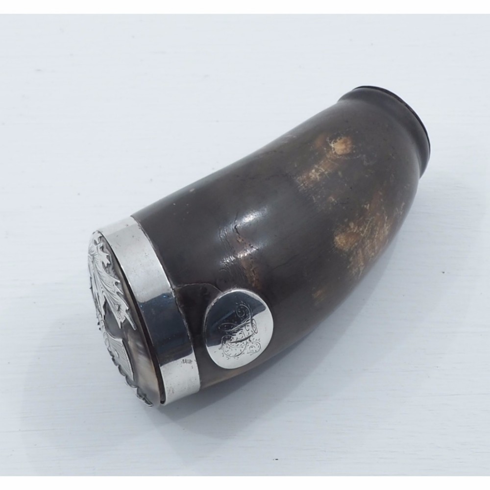 GEORGIAN SCOTTISH HORN & SILVER SNUFF MULL