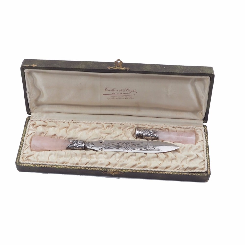 FRENCH CASED SILVER LETTER KNIFE AND SEAL