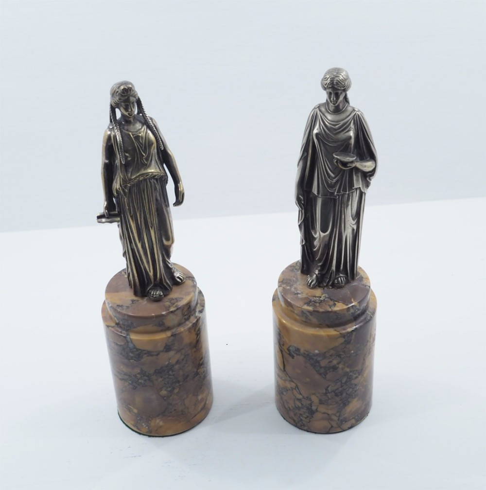 PAIR OF FRENCH EMPIRE SILVERED BRONZE FIGURES