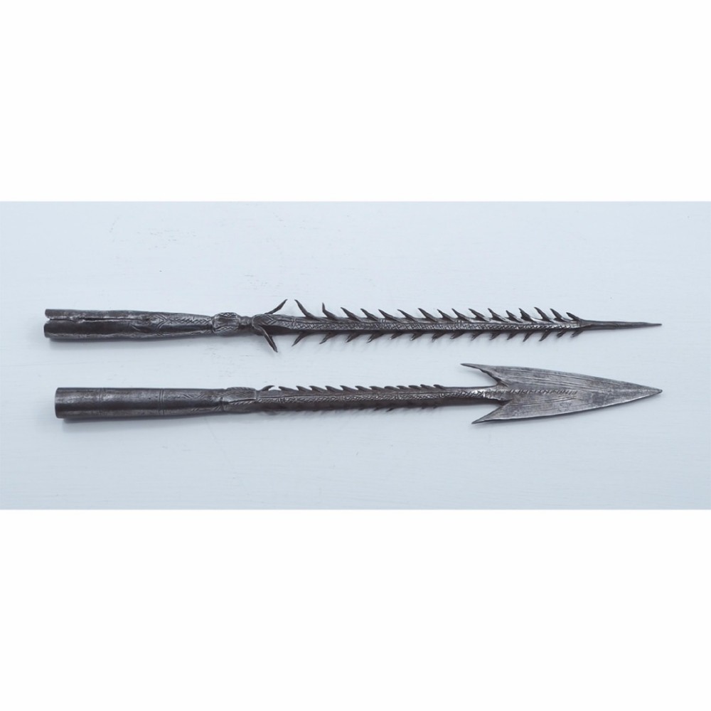 2 ANTIQUE AFRICAN BARBED IRON FISH SPEARS