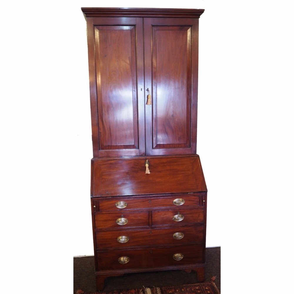 GOOD GEORGE III RED WALNUT BUREAU BOOKCASE