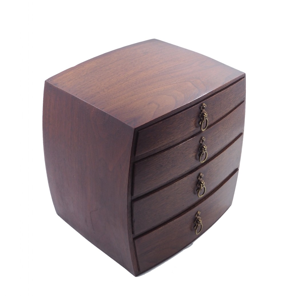 UNUSUAL ALL CURVED TEAK MINIATURE CHEST