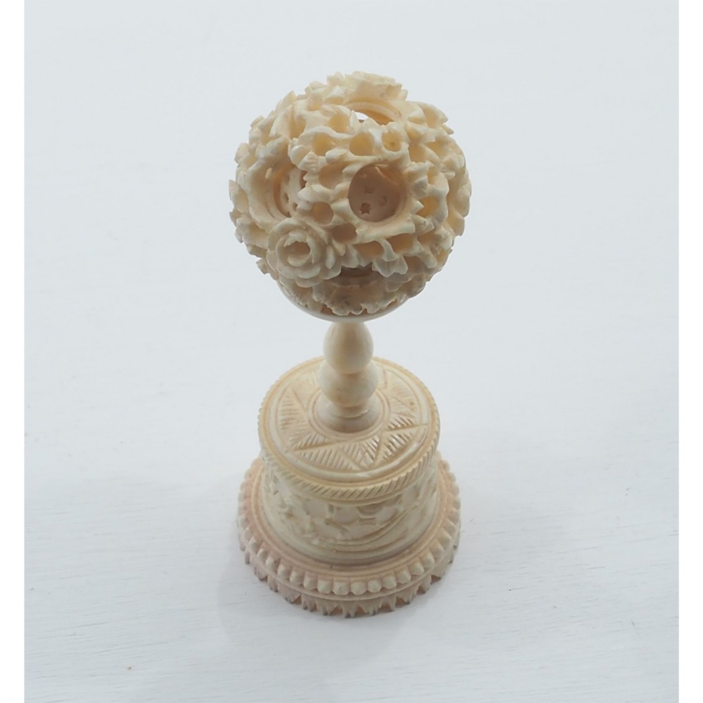 EXQUISITE CARVED IVORY PUZZLE BALL. PERFECT