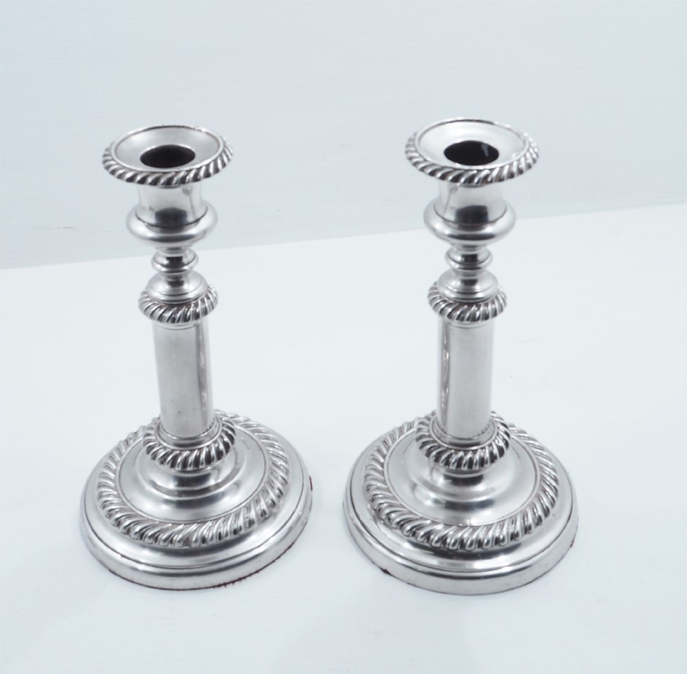 PAIR VICTORIAN TELESCOPIC PLATED CANDLESTICKS