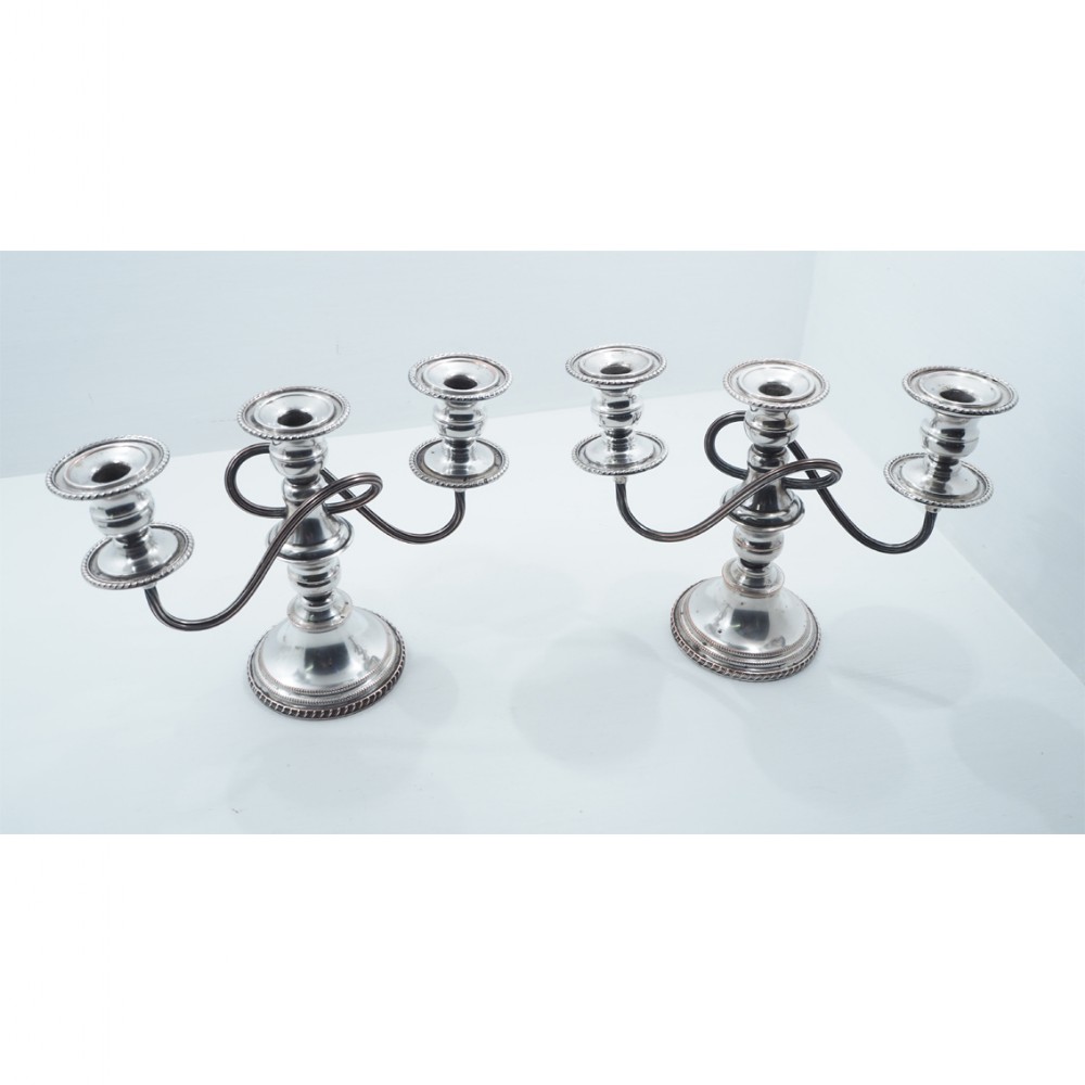 PAIR SILVER PLATED 3 SCONCE CANDELABRA