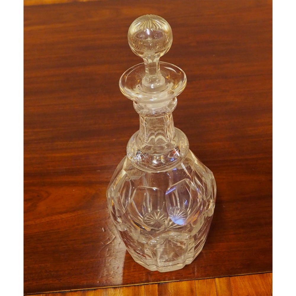 REGENCY CUT GLASS TWO RING DECANTER