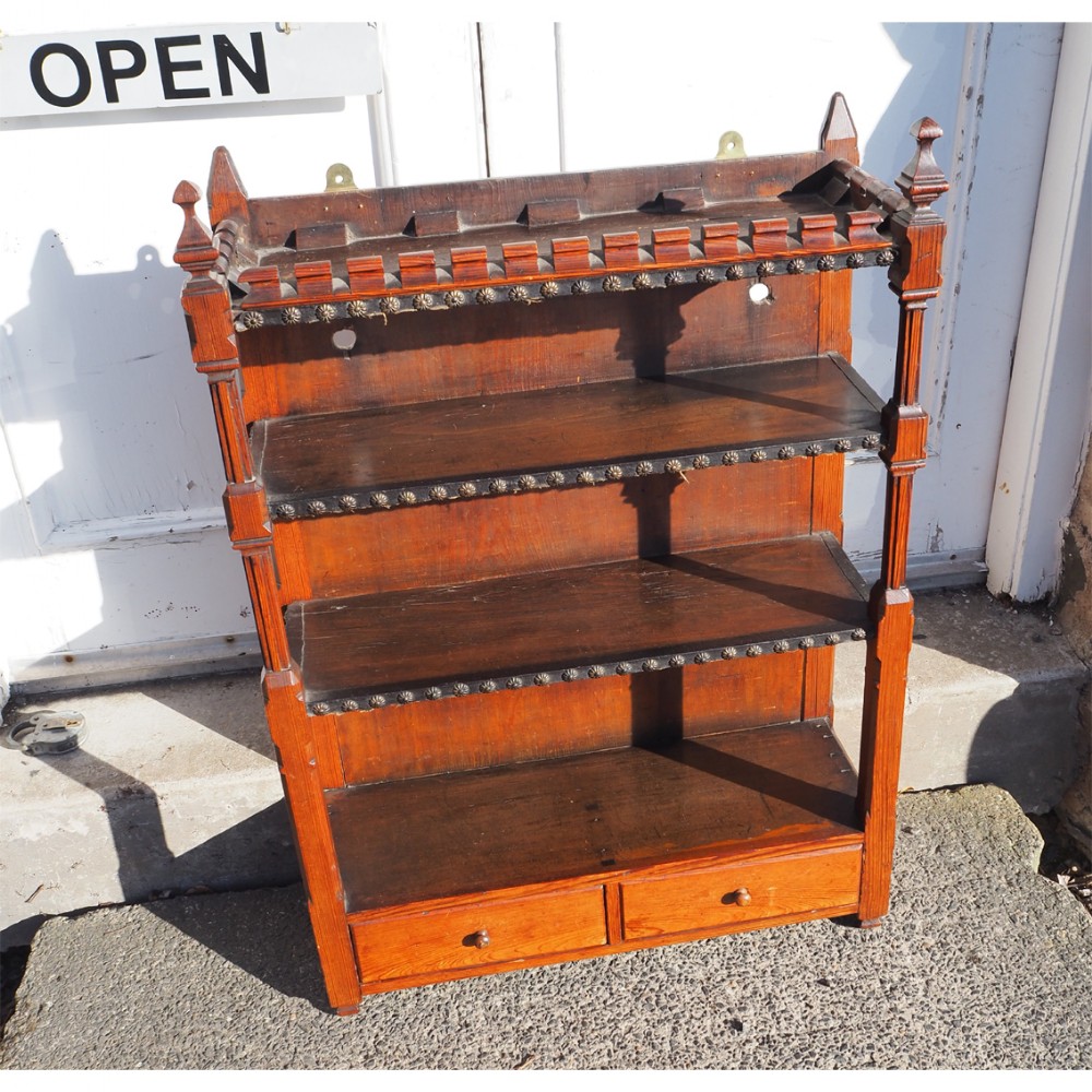 UNUSUAL SET OF PITCH PINE HANGING SHELVES