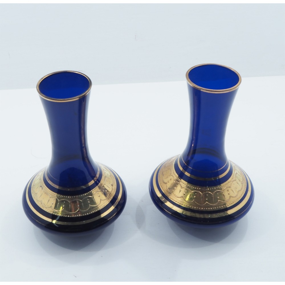 GOD PAIR 19th CENTURY BLUE GLASS VASES