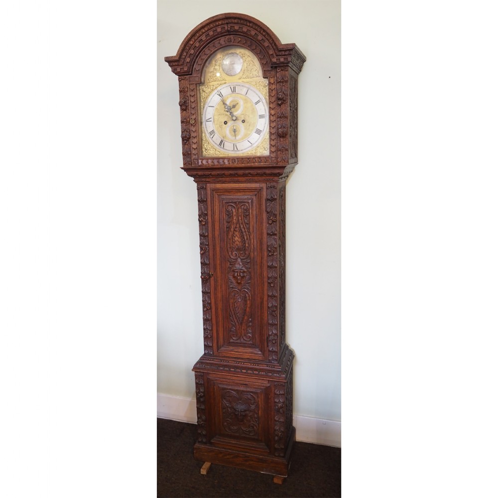 SCOTTISH CARVED OAK GRANDFATHER CLOCK
