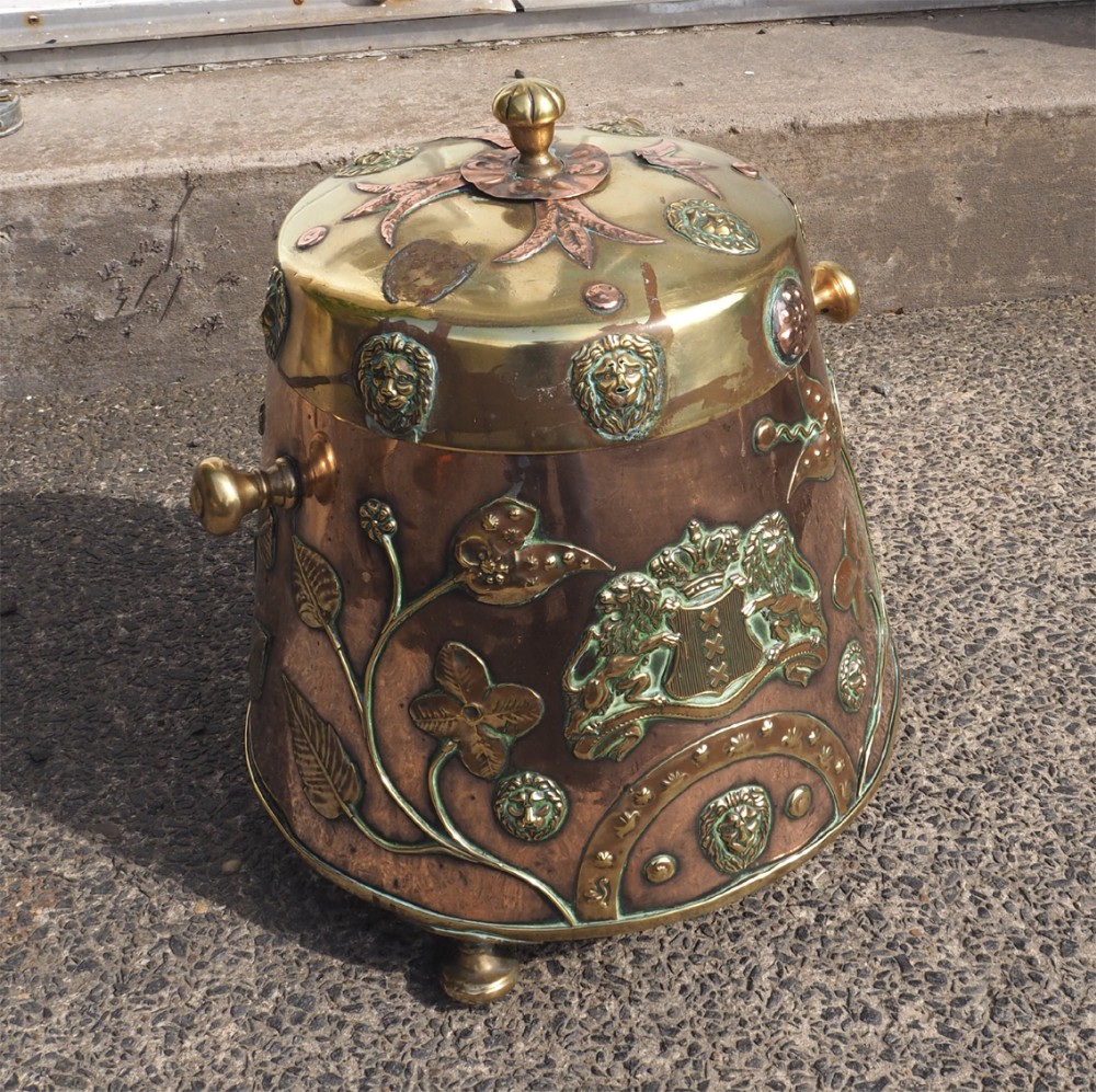19th CENTURY DUTCH COPPER & BRASS COAL BIN