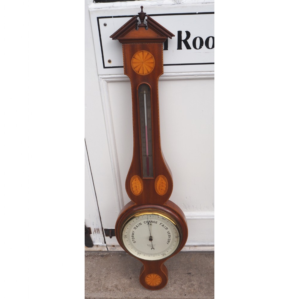 EDWARDIAN MAHOGANY BANJO ANAROID BAROMETER 