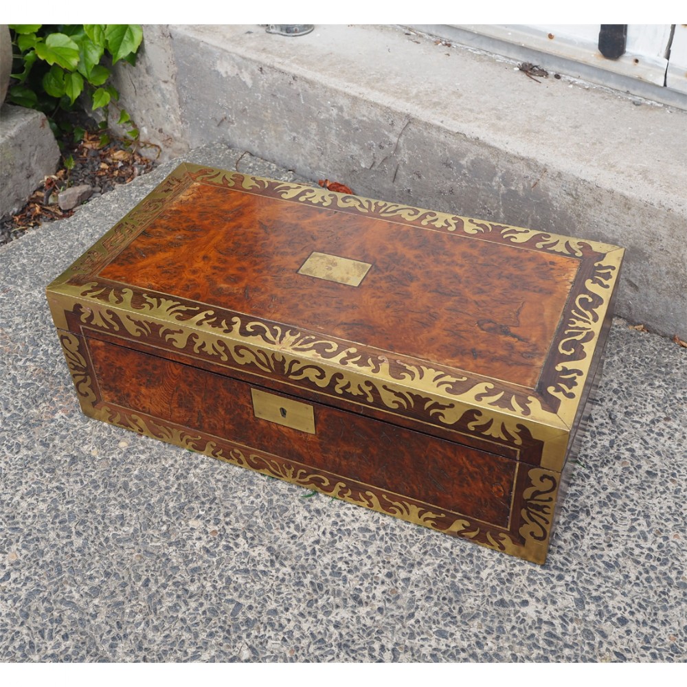 REGENCY BRASS INLAID BURR ELM LAP DESK