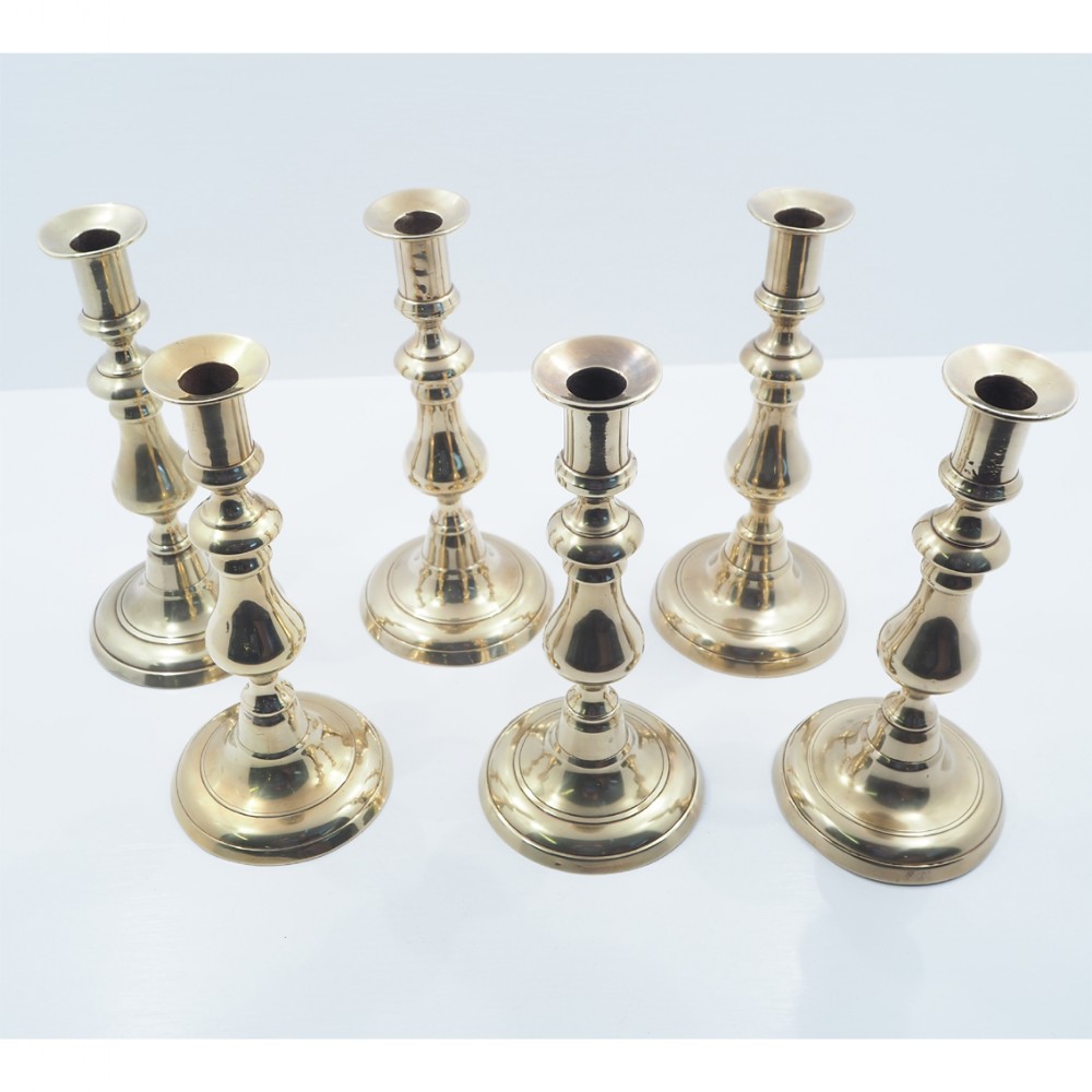 GOOD SET OF 6 GEORGIAN BRASS CANDLESTICKS