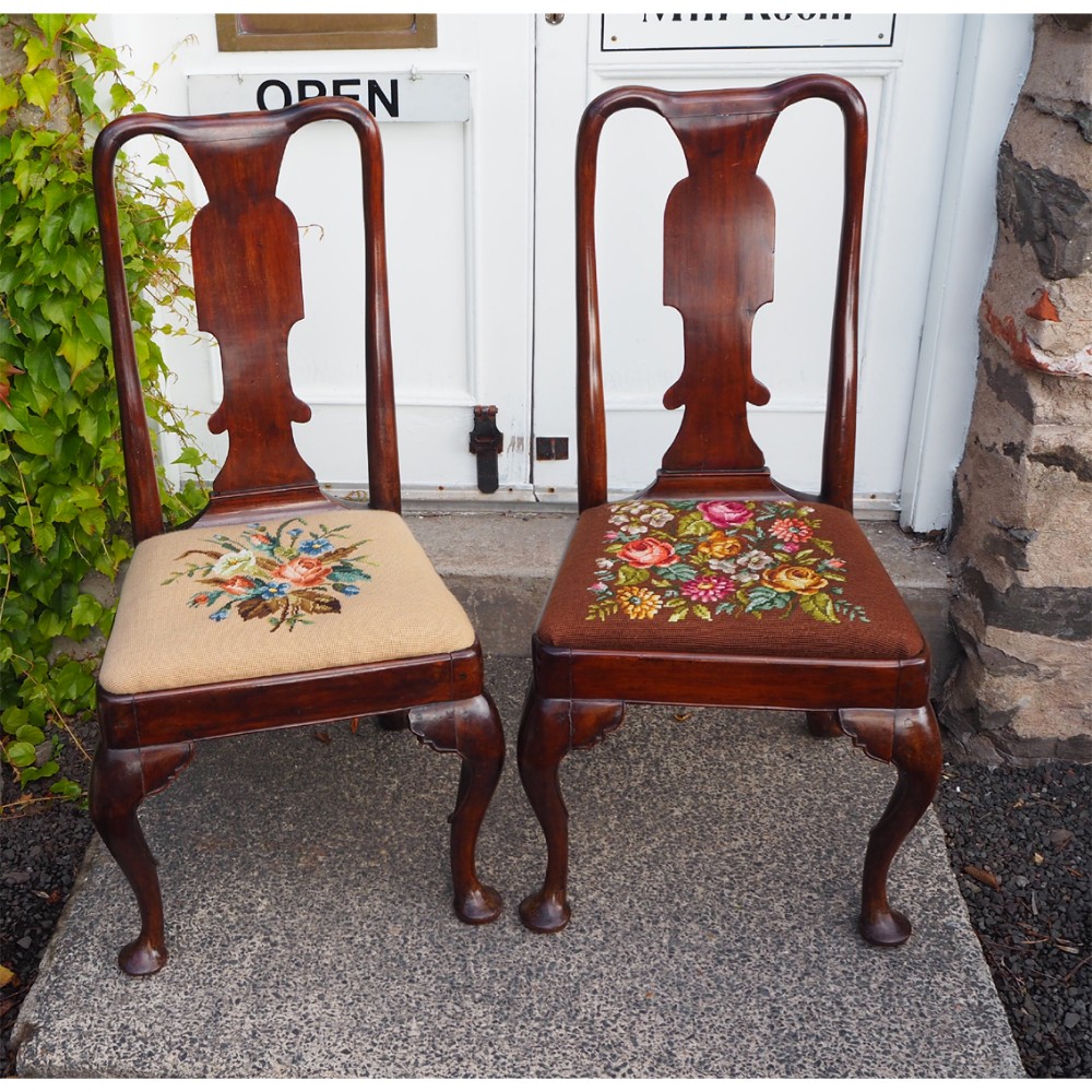 FINE PAIR OF EARLY WALNUT CABRIOLE LEG CHAIRS