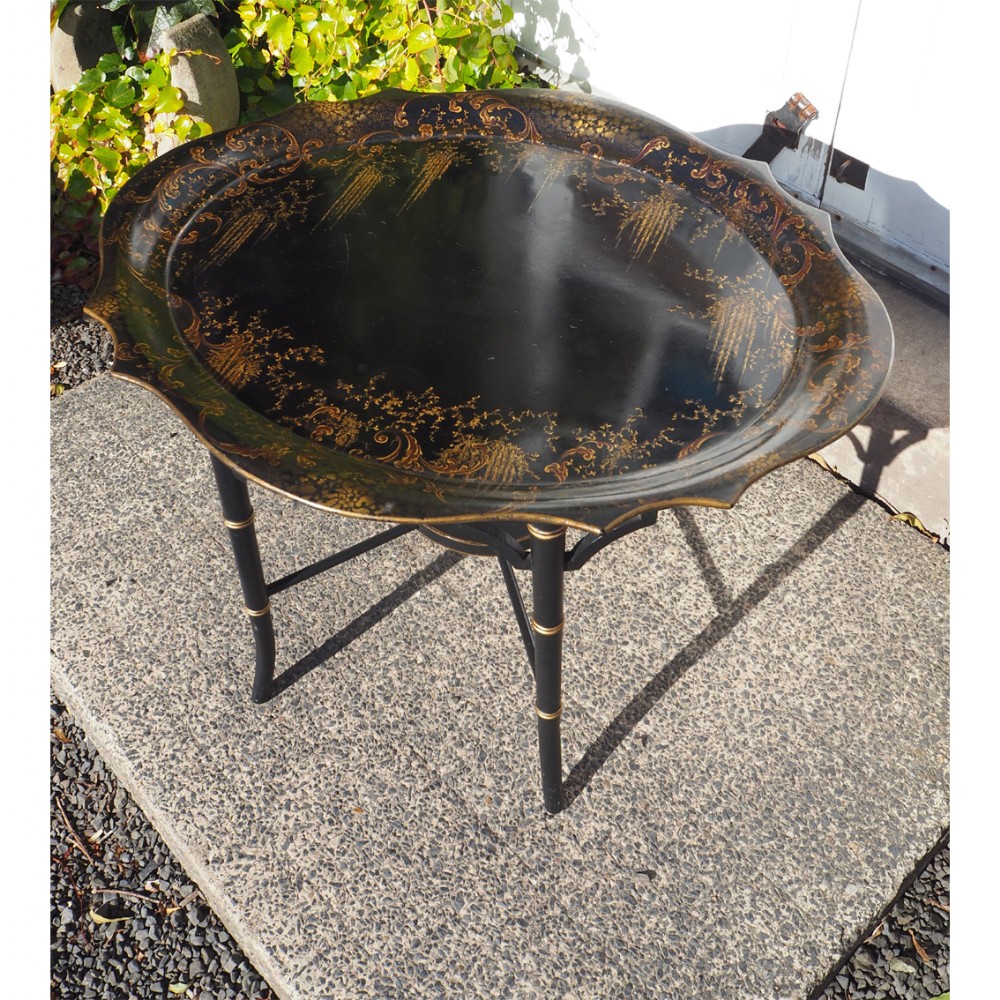 19th CENTURY PAPIER MACHE TRAY & STAND