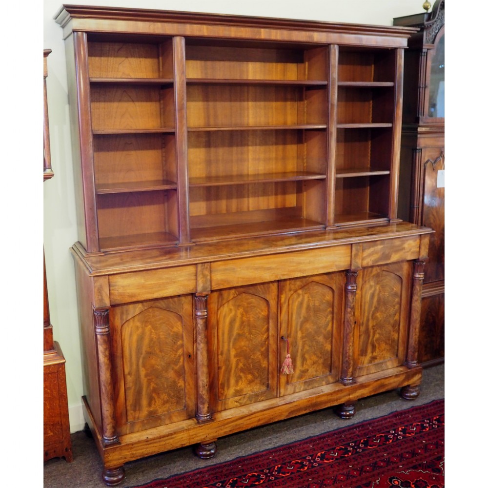 LATE REGENCY FLAME MAHOGANY OPEN BOOKCASE