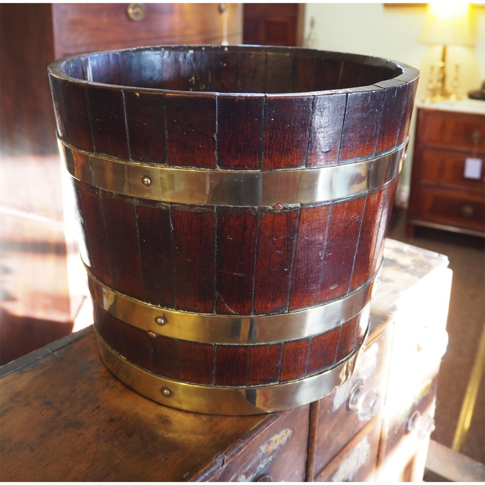 GOOD 19th CENTURY BRASS BOUND WALNUT BUCKET