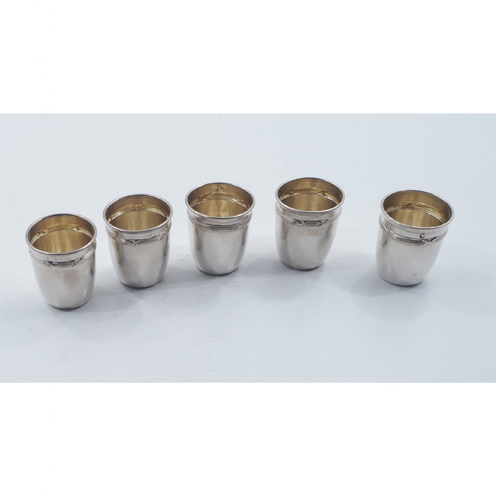 SET 5 FRENCH SILVER SMALL SPIRIT TOTS