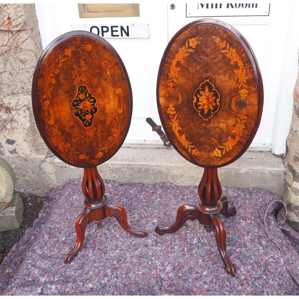 NEAR PAIR VICTORIAN WALNUT TRIPOD TABLES 