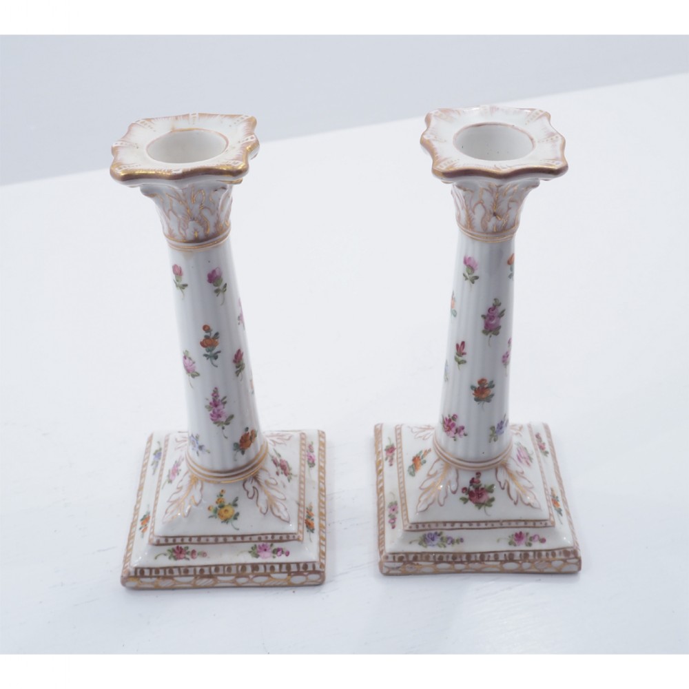 PAIR OF DRESDEN PORCELAIN CANDLESTICKS