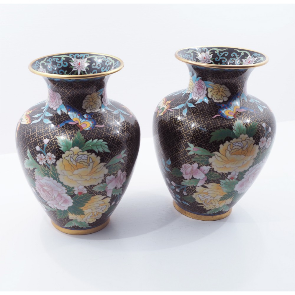 FINE PAIR OF CHINESE CLOISONNE VASES