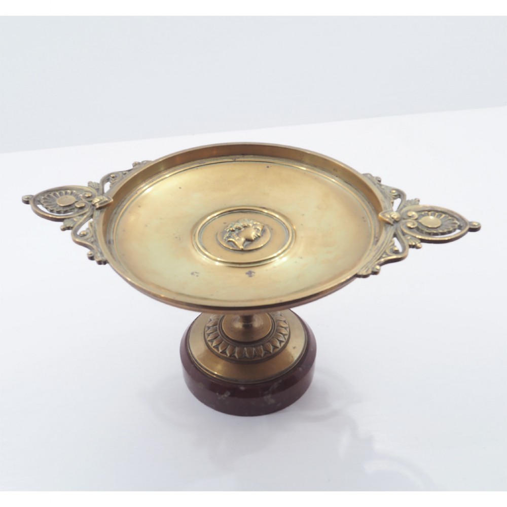 VICTORIAN CAST BRASS AND MARBLE TAZZA