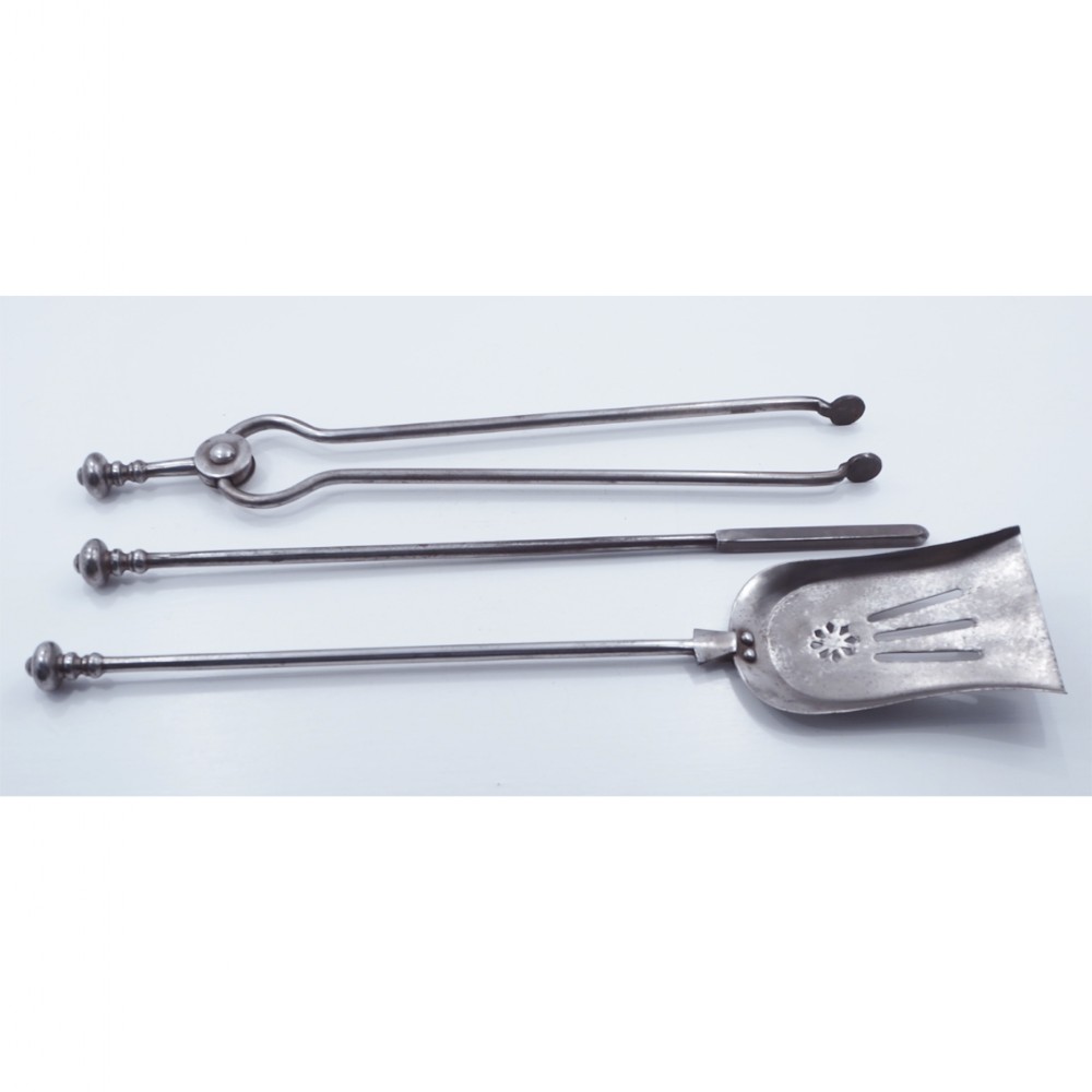 SET OF GEORGIAN POLISHED STEEL FIRE IRONS