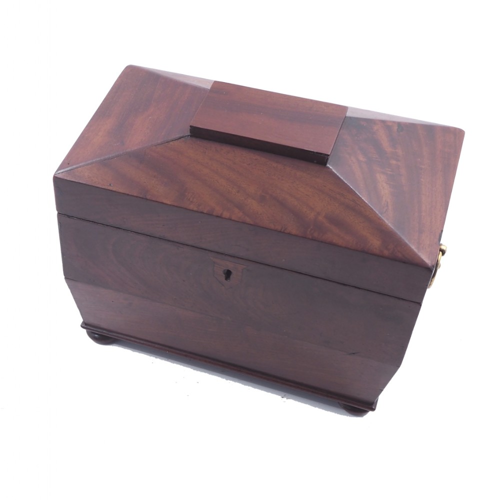 REGENCY FLAME MAHOGANY TEA CADDY. COMPLETE. 