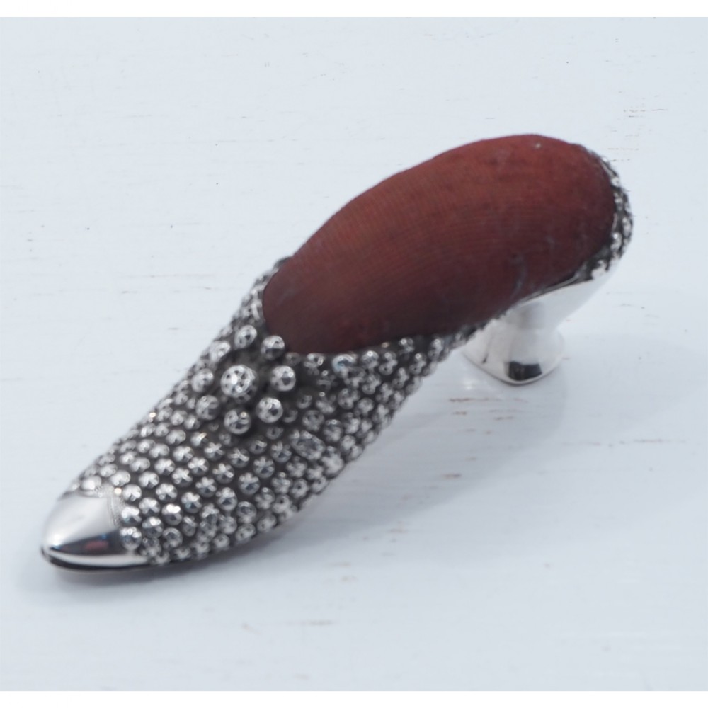SUPERB VICTORIAN SILVER SHOE PIN CUSHION