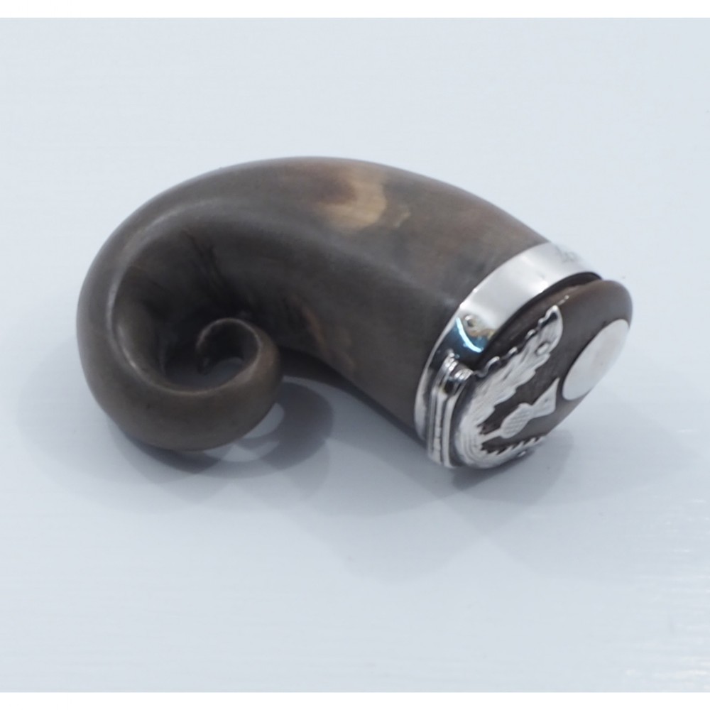 GEORGIAN SCOTTISH HORN & SILVER SNUFF MULL