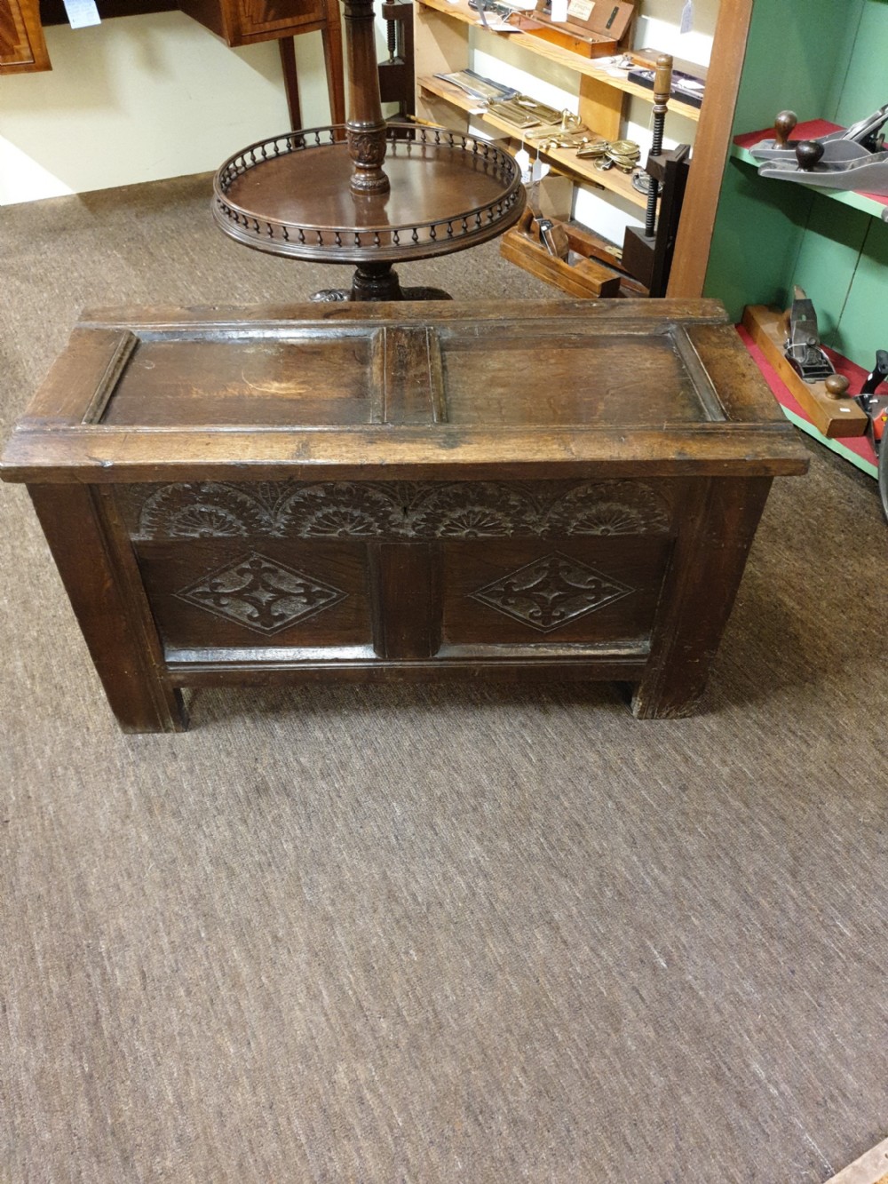 BABY 17th CENTURY CARVED OAK COFFER