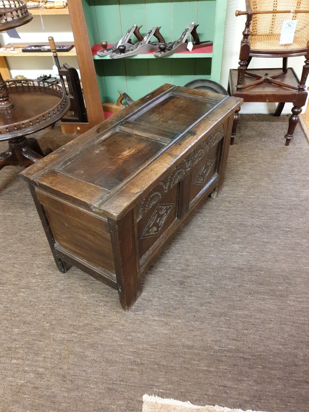 BABY 17th CENTURY CARVED OAK COFFER View IV