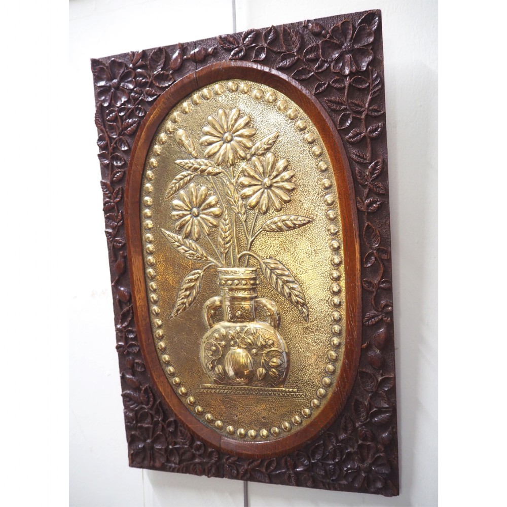18th CENT. DUTCH OAK & BRASS WALL PLACQUE