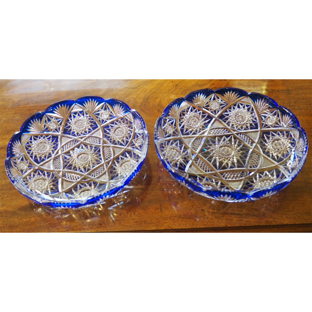FINE PAIR OF VICTORIAN BLUE CUT GLASS BOWLS