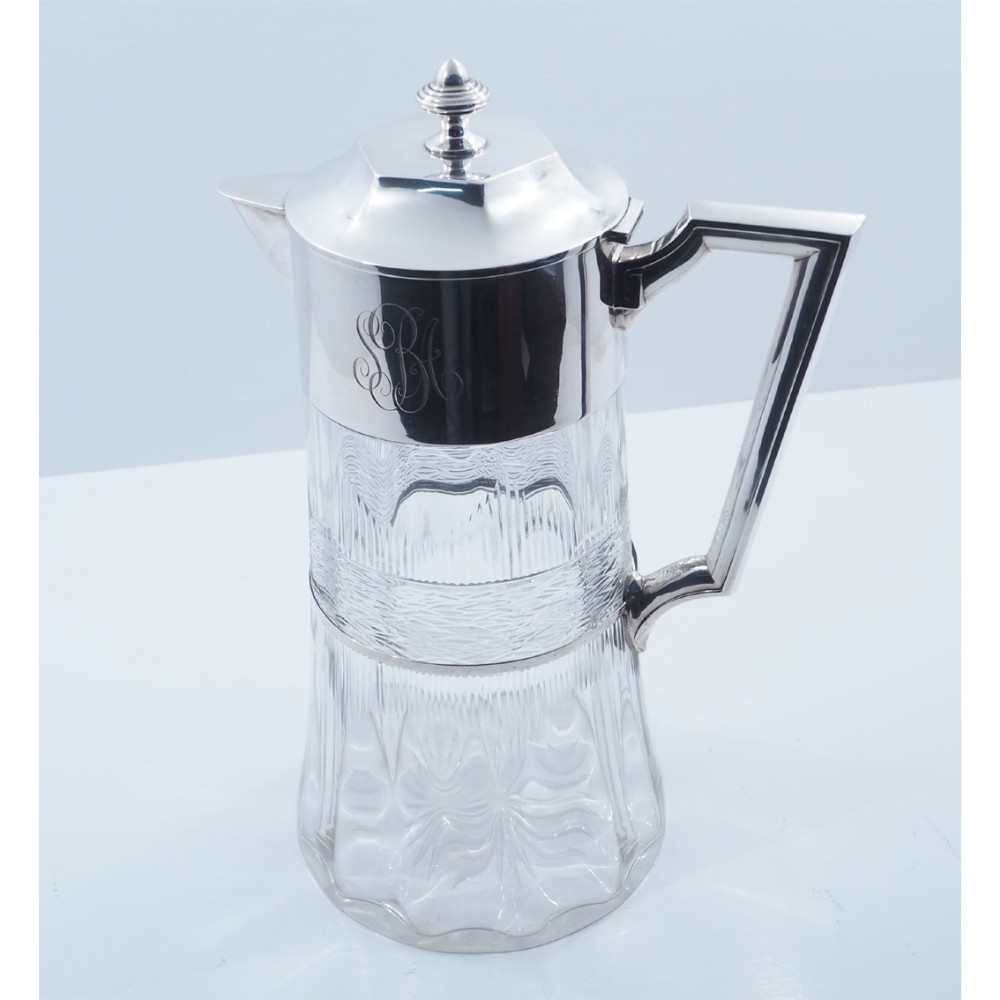 MASSIVE SIZE SILVER & CUT GLASS CLARET JUG