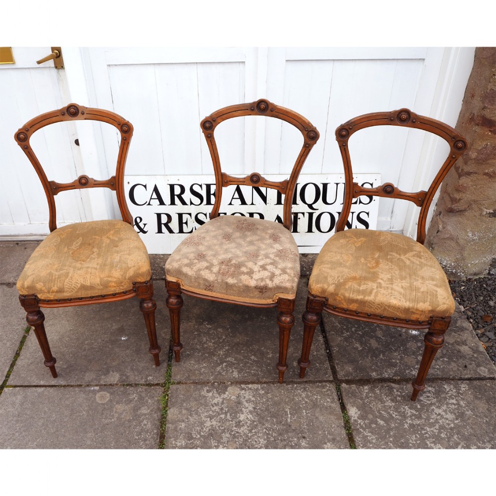 SET F 3 VICTORIAN WALNUT BEDROOM CHAIRS