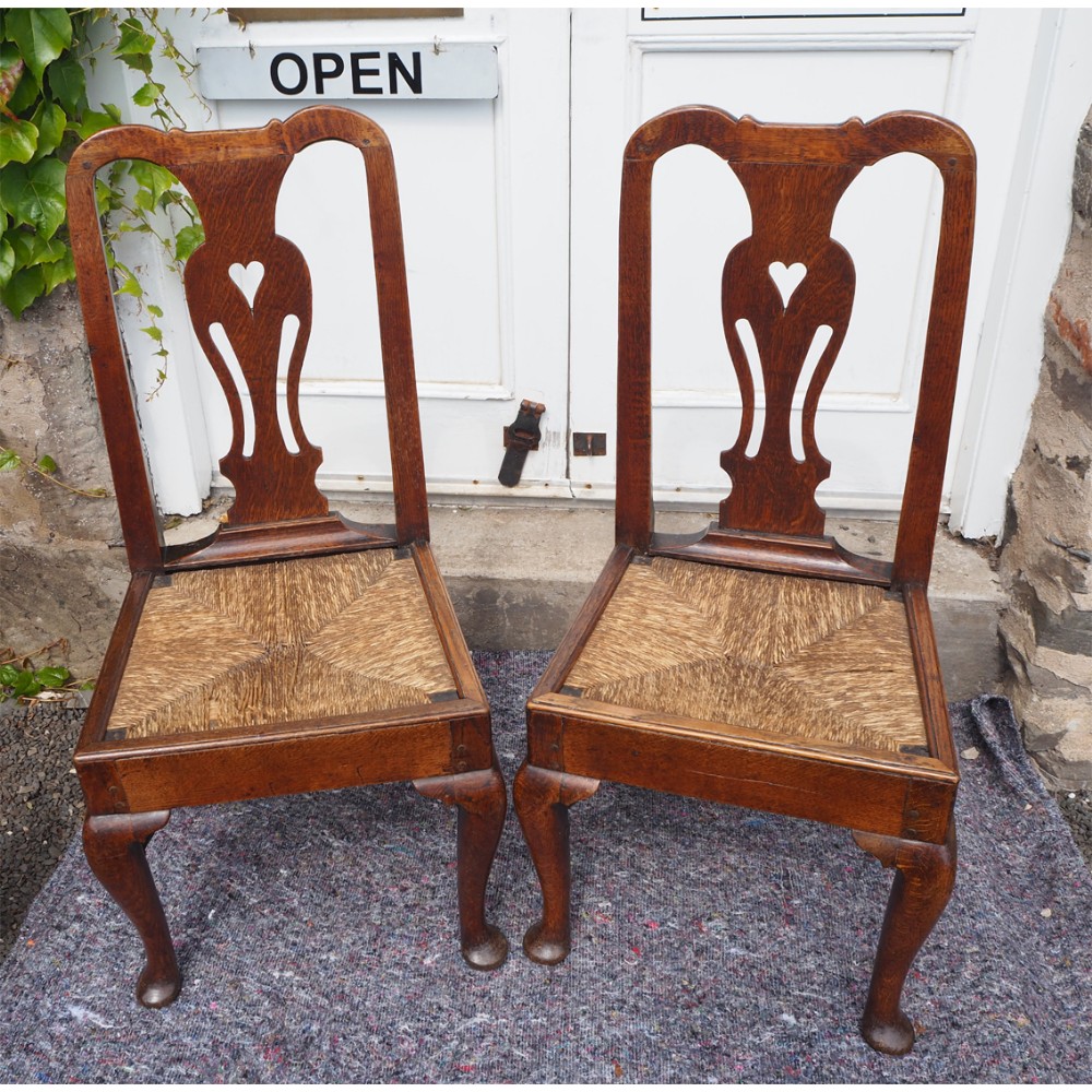 PAIR EARLY GEORGIAN OAK CAB LEG CHAIRS