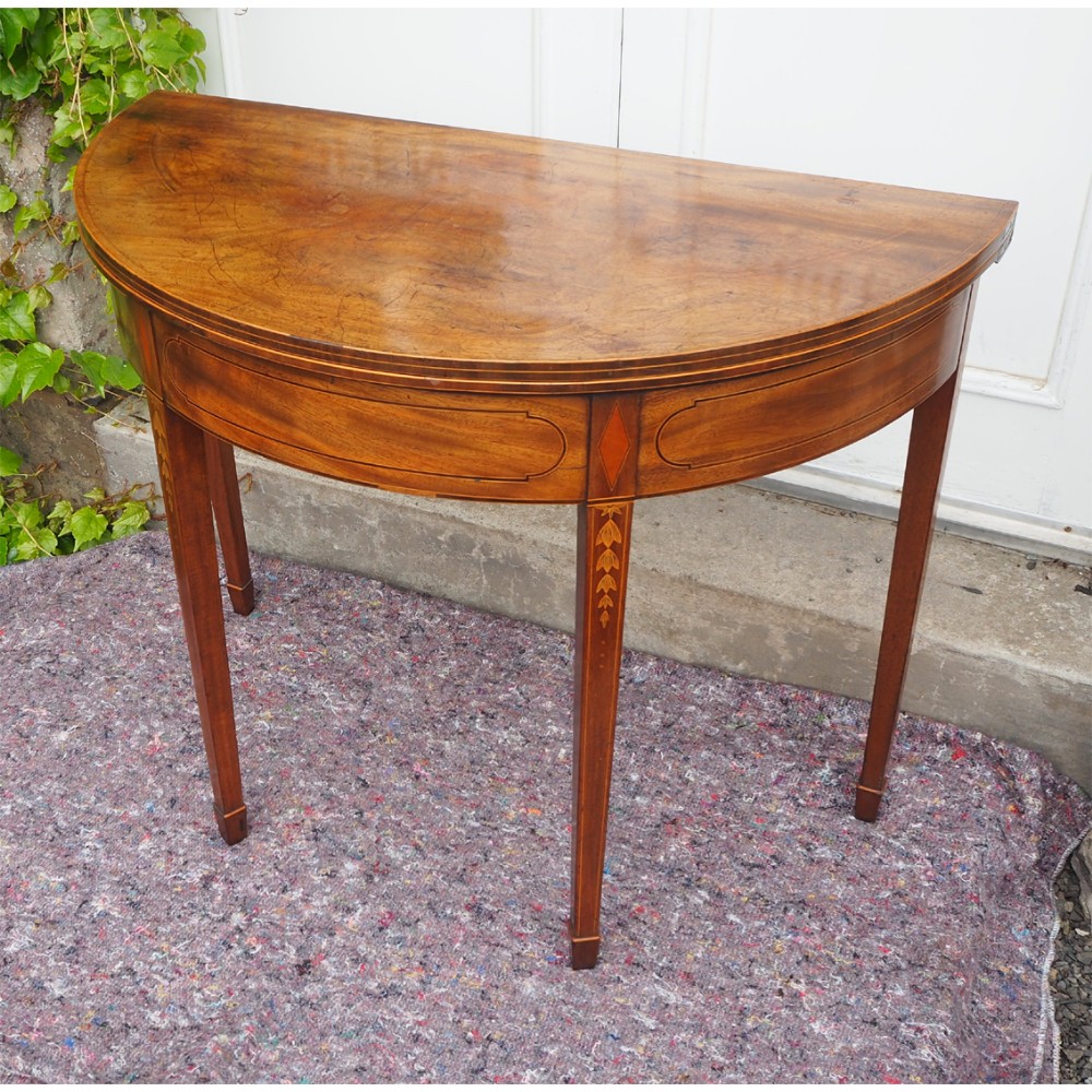 GEORGIAN INLAID MAHOGANY D SHAPE TEA TABLE