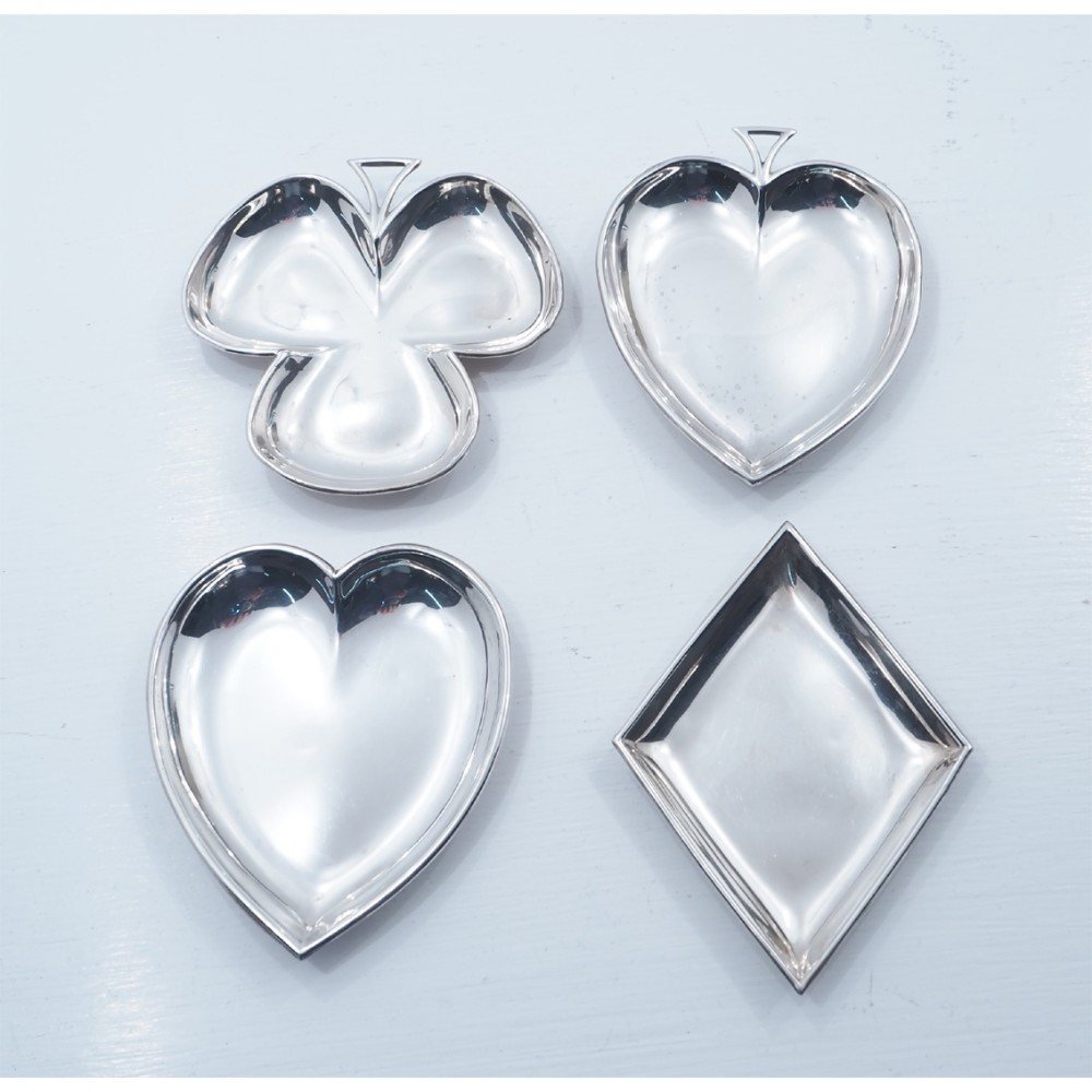 FINE SET OF 4 SILVER CARD SUIT DISHES
