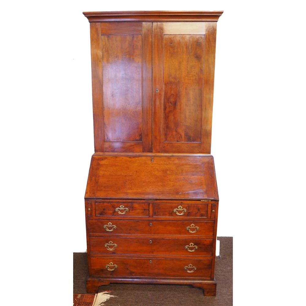 RARE GEORGE II YEW-WOOD BUREAU BOOKCASE